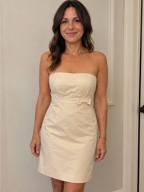 Vintage J. Crew Cream Strapless Bow-Waist Sheath Dress